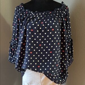 Crown & Ivy Navy Blouse with White and Red Ladybug Polka Dots